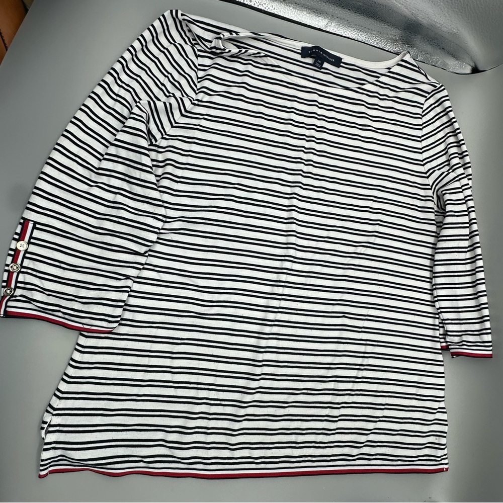Tommy Hilfiger White and Blue 3/4 Sleeve Tunic